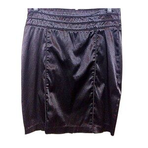BLACK SATIN PENCIL MINI SKIRT W/PLEATED WAIST | SIZE S